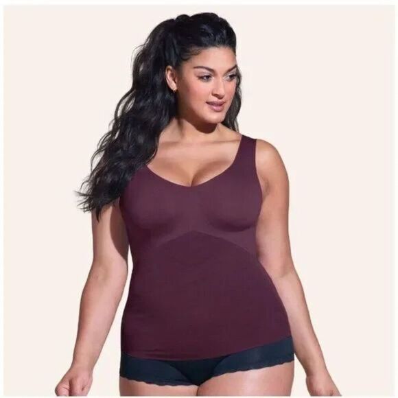 Honeylove LiftWear Tank Seamless Shapewear Wide Band V-Neck Fig Burgundy 2X - Picture 1 of 7